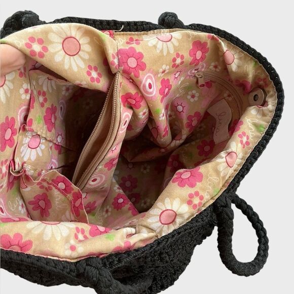 LINA Crochet Large Shoulder Bag Satchel Purse Floral Lined - Picture 11 of 12
